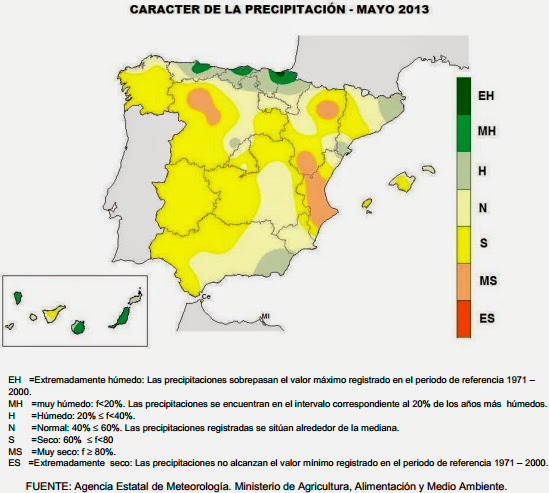 AEMET, mayo de 2013. Relativamente frío y seco en España