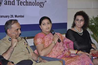 BJP leader Smriti Irani addresses an issue at 'Cyber Safety Week' panel discussion, held in Mumbai on January 29, 2013. (Pic: Viral Bhayani) 