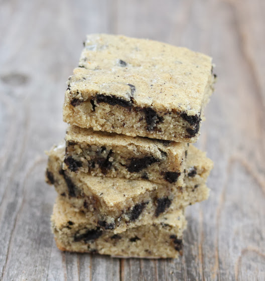 photo of a stack of Cookies and Cream Blondies
