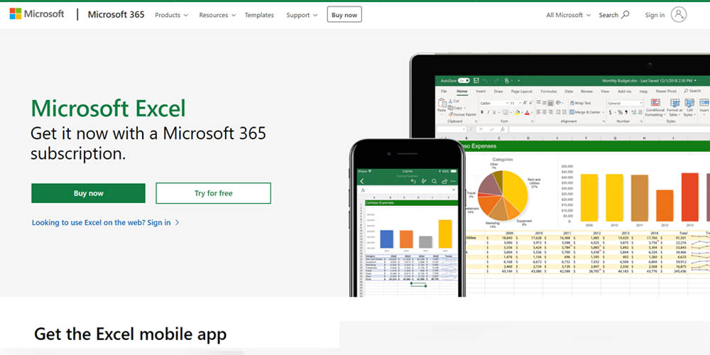 Microsoft Excel main page 
