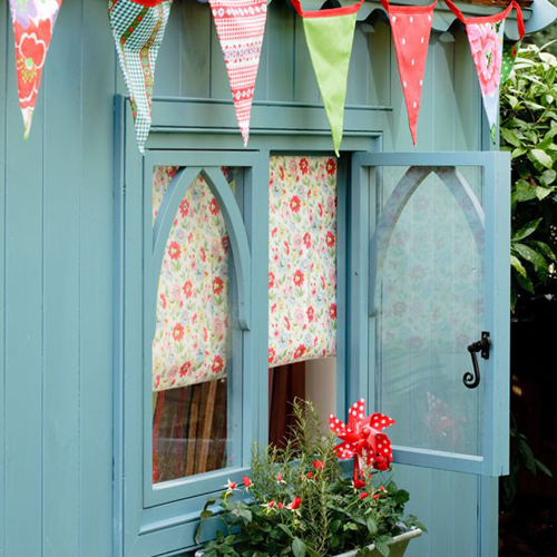 Garden shed with cath kidston blind