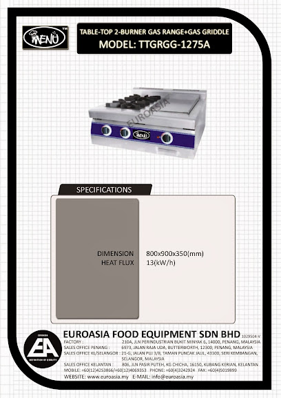 TABLE-TOP TWO-BURNER GAS RANGE WITH GAS GRIDDLE - EUROASIA | Our Products -  Definition Of Quality
