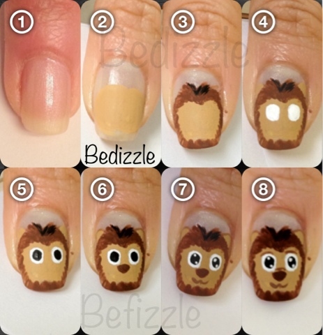 Easy cute cartoon lion nails