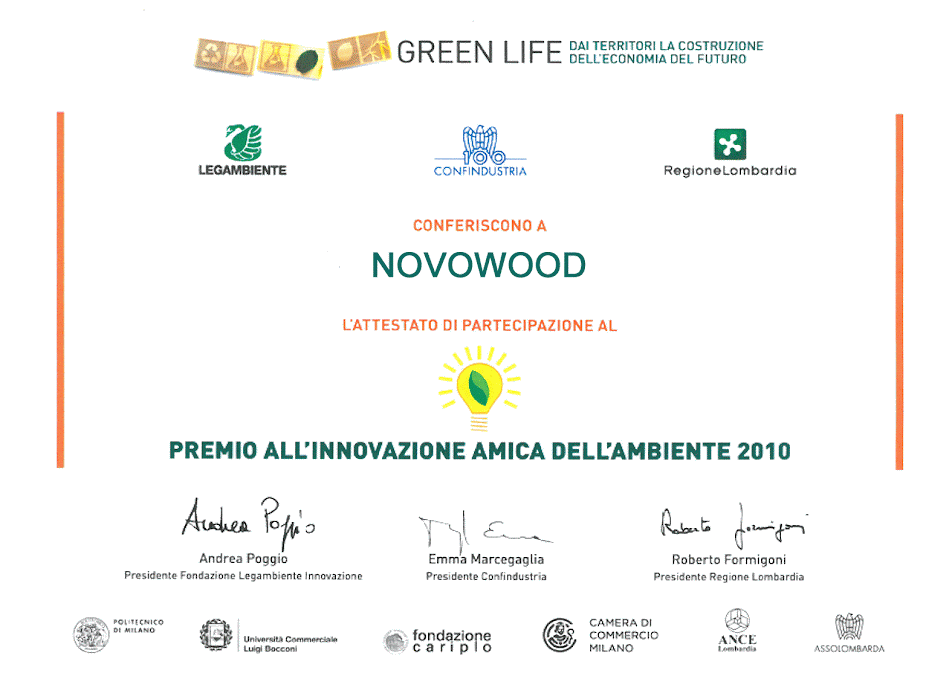 IL LEGNO COMPOSITO AMICO DELL'AMBIENTE - PREMIO LEGA AMBIENTE PREMIO INNOVAZIONE AMICA DELL'AMBIENTE