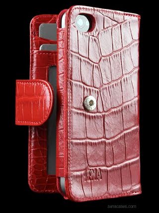 Sena Walletbook Leather Case for iPhone 4 and iPhone 4S- Croco Red