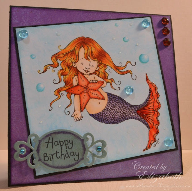 Elizabeth Whisson, Mo Manning, Mermaid, Copic, Copic sketch, Copic markers, bubbles, happy birthday, handmade card
