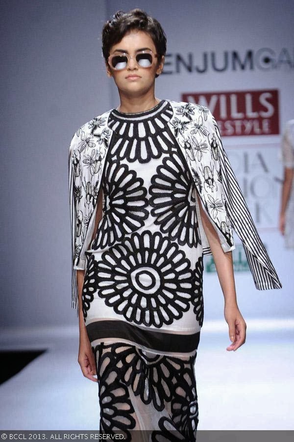 Natasha flaunts a creation by fashion designer Jenjum Gadi on Day 3 of Wills Lifestyle India Fashion Week (WIFW) Spring/Summer 2014, held in Delhi.
