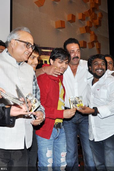 Actor Sanjay Dutt spotted during the music launch of the movie 'Zila Ghaziabad', held in Hyderabad.