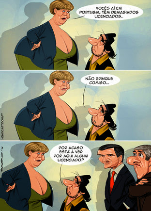Cartoons - Angela Merkel e o excesso de licenciados em Portugal