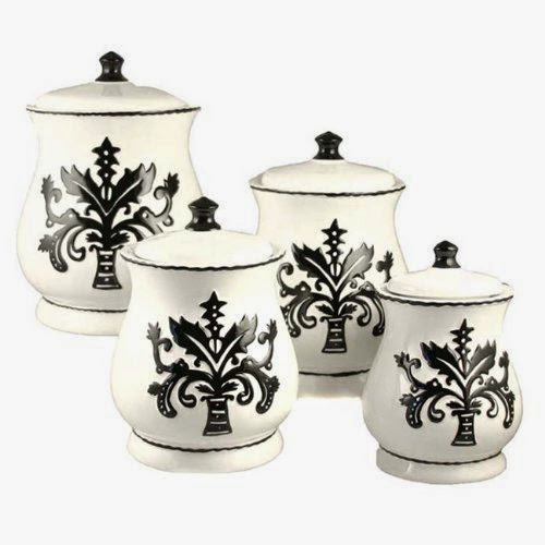  Black  &  White Collection Handcrafted 4-Piece Kitchen Canister Set
