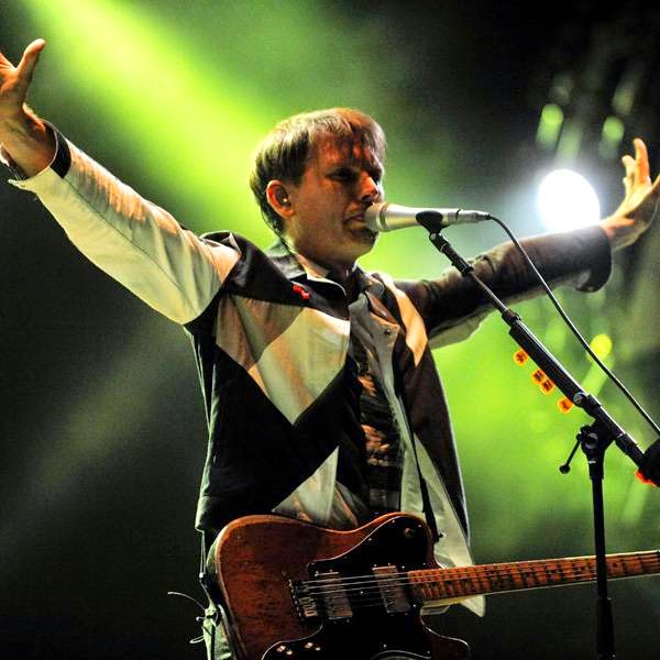 Franz Ferdinand's Scotish singer Alex Kapranos performs July 18, 2014 during the 23rd edition of the Festival des Vieilles Charrues in Carhaix-Plouguer, western of France. 