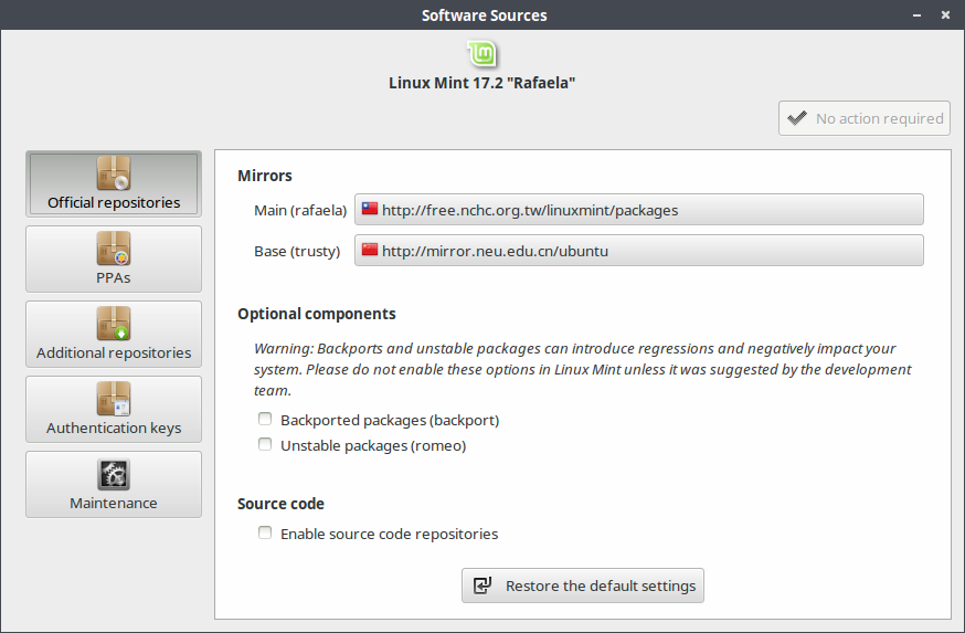 linux mint software sources managers