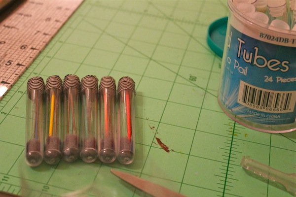 little test tubes for needle felting needles and toothpicks at Assemble crafting party