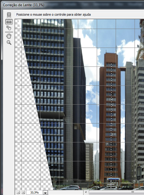 Ferramentas do filtro Correção de Perspectiva, no canto superior esquerdo da janela Ferramentas do filtro Correção de Perspectiva, no canto superior esquerdo da janela