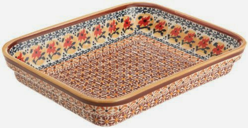  Euroquest Imports Bunzlauer Polish Pottery 1-Quart Rectangular Baker in Amber Sunrise Pattern