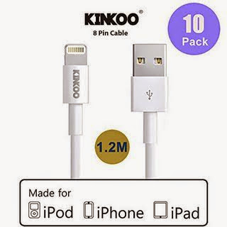 10 Pack 4ft/1.2M Kinkoo® Apple MFi Certified Lightning Cable for iPhone 6, iPhone 5, iPhone 5S, iPhone 5C, iPad Mini, iPad Mini 2, iPad Air, iPad 4th Generation, iPod Nano (7th Generation), iPod Touch- White-(10PCS)
