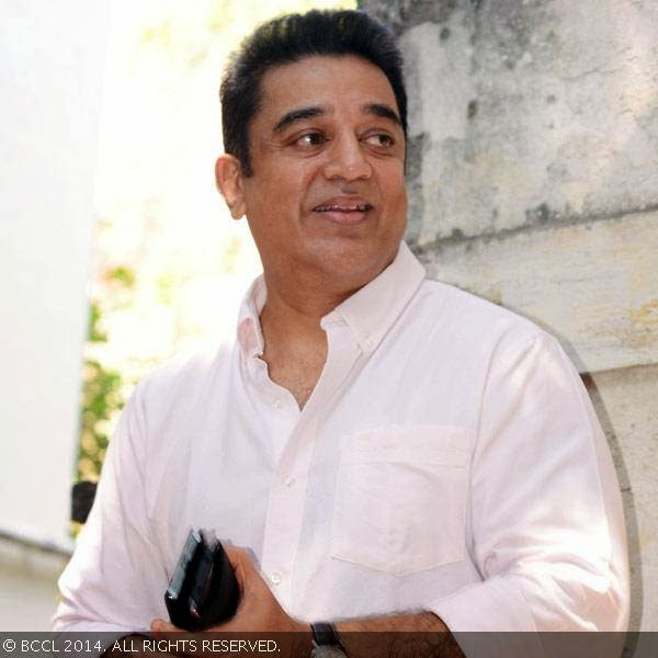 Kamal Haasan clicked during a press meet on being conferred the Padma Bhushan Award, held at his Alwarpet office.