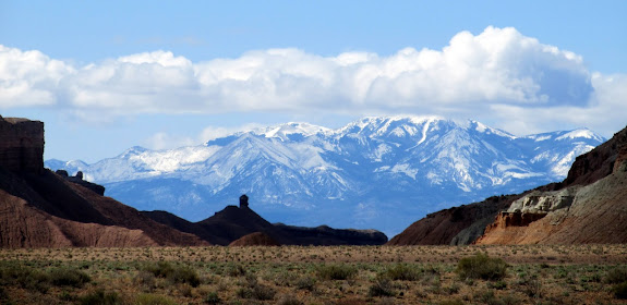 View of the Henry Mountains through Wild Horse Canyon