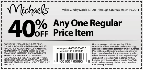 michaels printable coupons april 2011. HERE for Printable Coupon