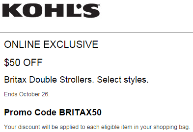 Kohls coupon extra $50 Off Britax Double Strollers