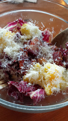 Tasty and Alder famous salad, the Radicchio salad with bacon lardons. manchego. six minute eggs