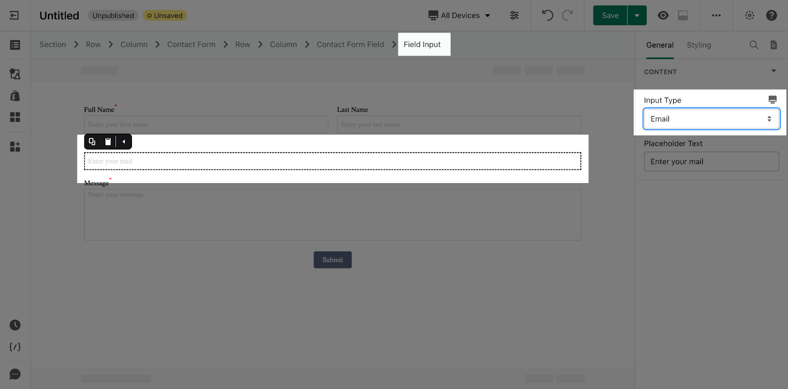 shopify elements contact form