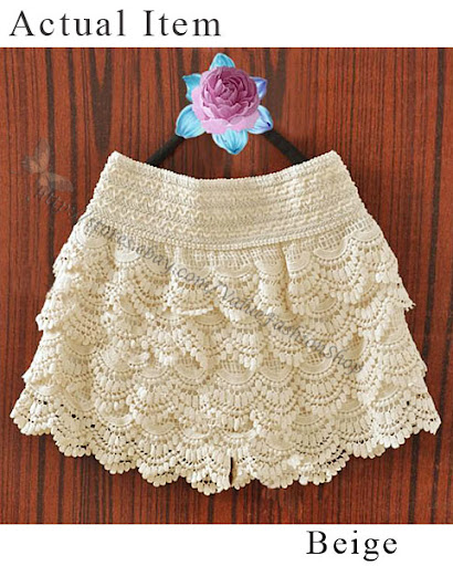 Korean Fashion Womens Sweet Cute Crochet Tiered Lace Shorts Skorts ...