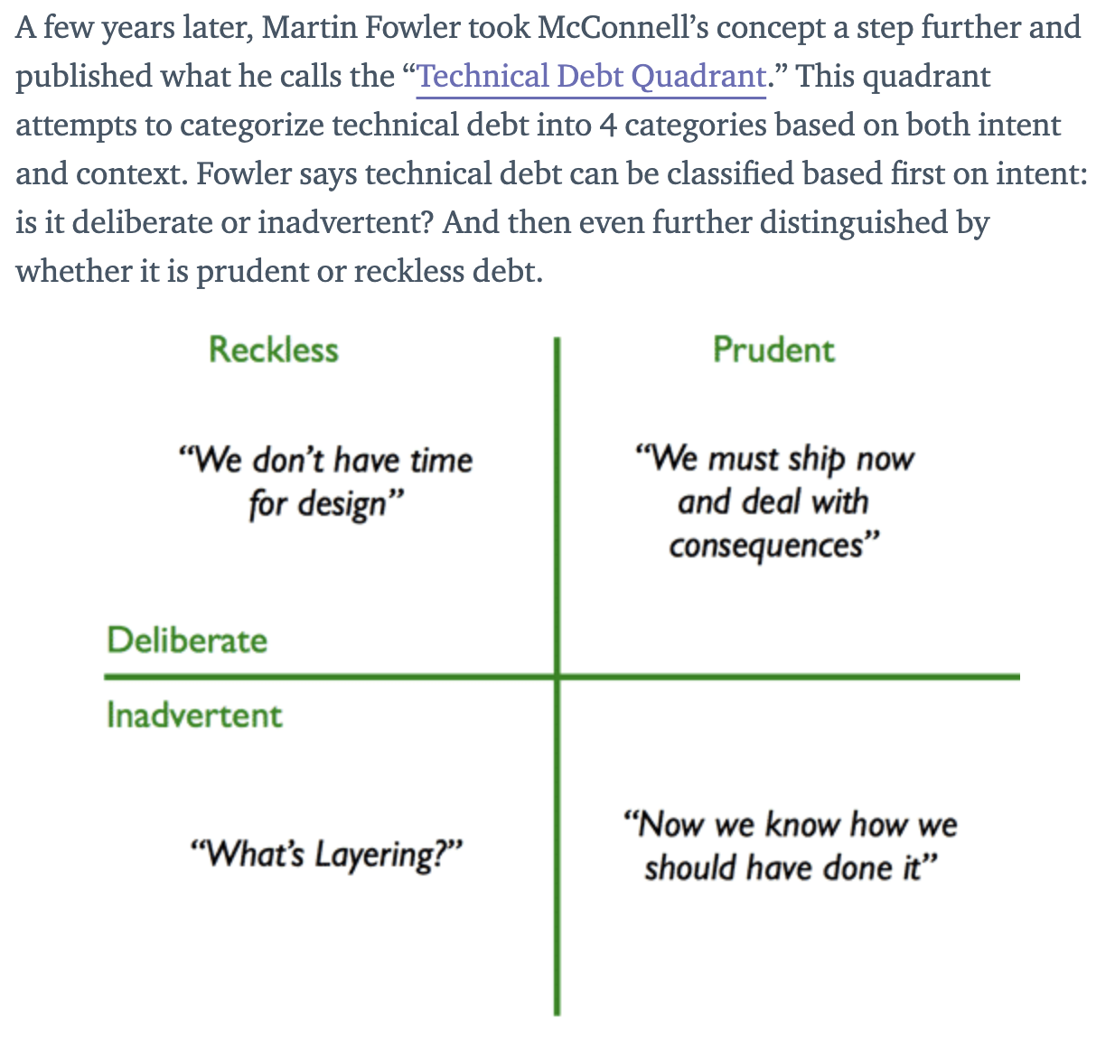 productplan's mention of the technical debt quadrant