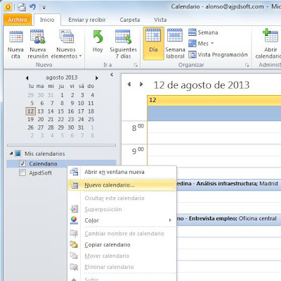 Crear calendarios adicionales en Microsoft Outlook 2010
