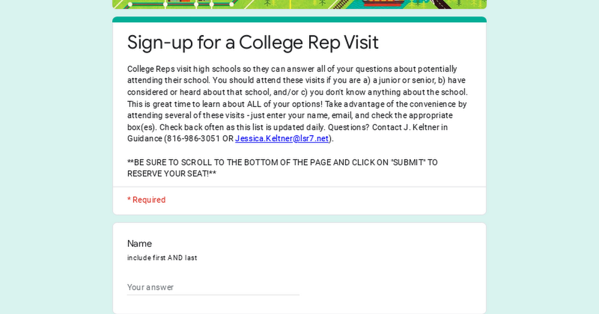 Sign-up for a College Rep Visit