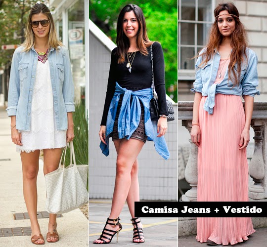 vestido longo com camisa jeans amarrada