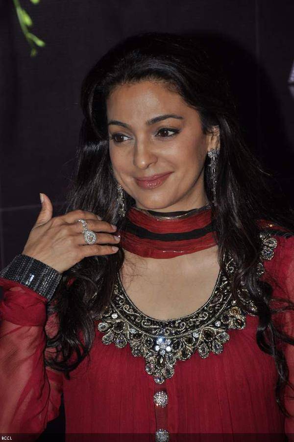Juhi Chawla looks gorgeous during Bollywood actress Sridevi's birthday party, held in Mumbai, on August 17, 2013. (Pic: Viral Bhayani)