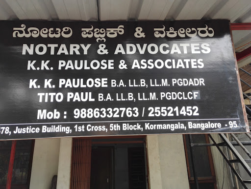 K. K. Paulose Advocate, 1st A Cross Rd, 5th Block, Koramangala, Bengaluru, Karnataka 560095, India, Advocate, state KA