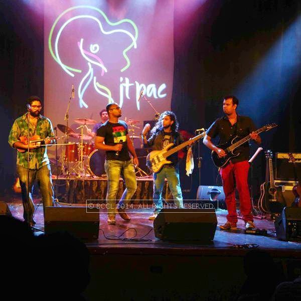 Music band Thaikoodam Bridge performs at JTPAC in Kochi. 
