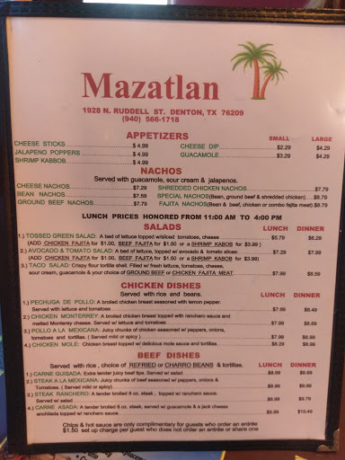 Mexican Restaurant «Mazatlan Restaurant», reviews and photos, 1928 N Ruddell St, Denton, TX 76209, USA