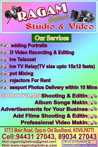 RAGAM Digital Studio & Video, 577/3, Main Road, Opposite to Old BusStand, Kovilpatti, Tamil Nadu 628501, India, Telecommunications_Contractor, state TN
