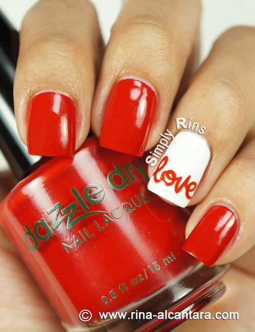 Love Nail Art Design on Dazzle Dry Rapid Red