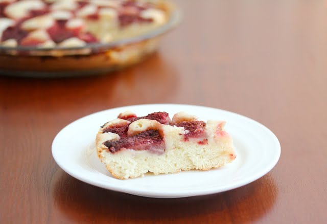 photo of a slice of strawberry cake on a plate