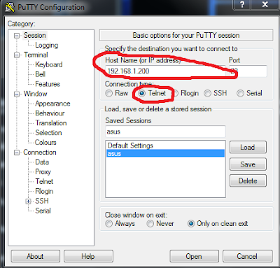 PuTTY telnet program - Asus O!Play HDP-R1/R3