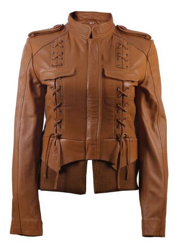 FactoryExtreme Sleek Bruno Corset Women's Brown Bomber Leather Jacket, Tan - Double Extra Large