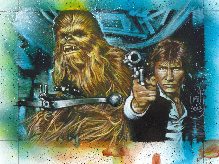 Han Solo and Chewbacca, original art by Jeff Lafferty
