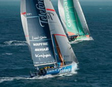 Volvo 70s  saling in Volvo Ocean Race- Team Telefonica and Groupama