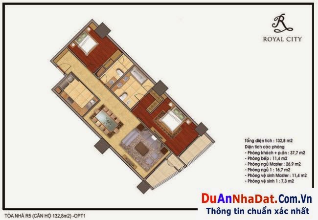 Thiết kế căn hộ Royal City R5 - 132.8m2