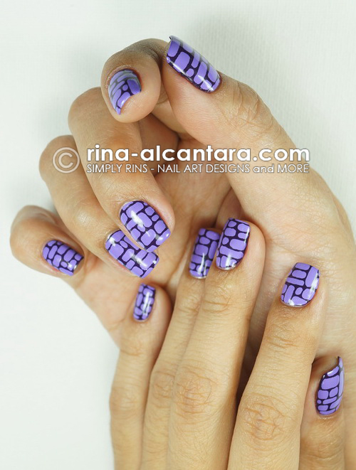 Purple Bricks Nail Art Design