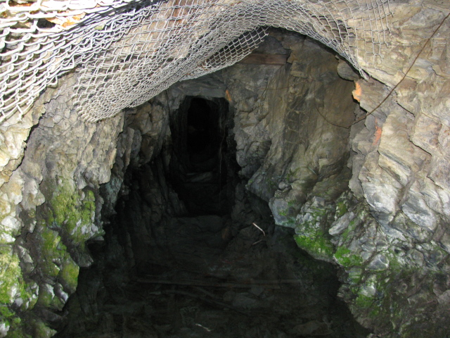 The inside of the mine shaft.