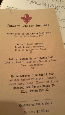 During the month of January, Brasserie Montmartre has been bringing Maine Lobster options at dinner every evening. This is the menu one of the nights (Jan 22)