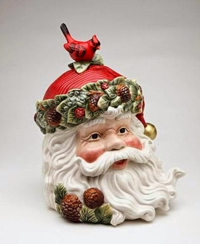  Santa Face Cookie Jar with Cardinal, by Cosmos Gifts