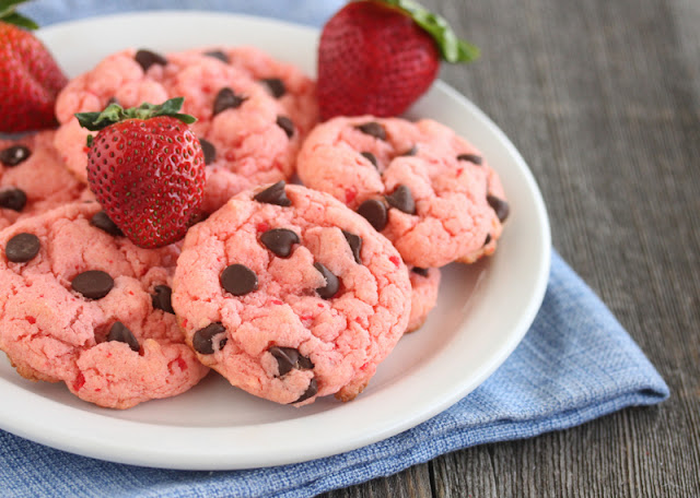 a plate of Strawberry Chocolate Chip Cookies