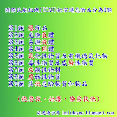 國際民航組織(ICAO)把空運危險品分為9類 國際民航組織(ICAO)把空運危險品分為9類