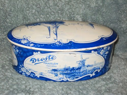  Vintage Delft Droste Haarlem Holland Cookie Chocolate Biscuit Candy Oval 4 x 7 x 2 1/2 Inch Metal Tin